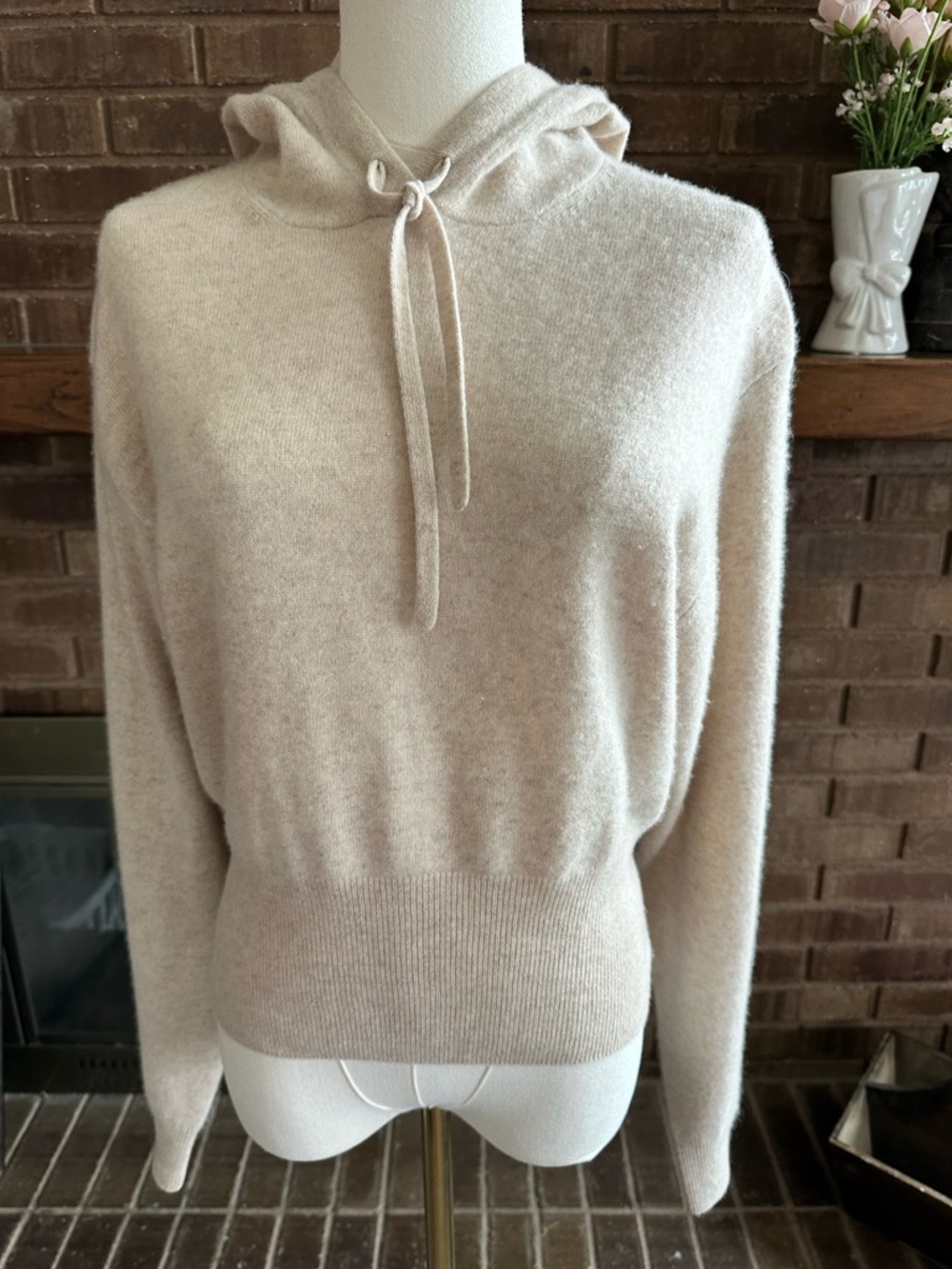 NAADAM 100% Cashmere Drawstring Knit Hoodie Sweater Oat Beige Small S